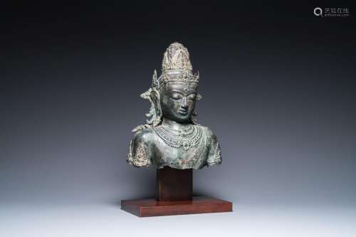 A large Javanese bronze Majapahit bust of the god Shiva, Ind...