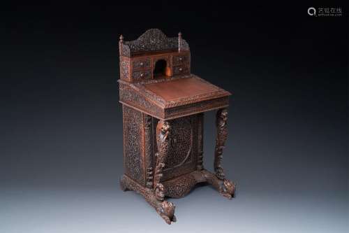 A colonial Anglo-Indian reticulated wooden desk with hidden ...