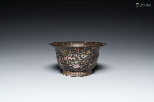 A large Chinese mother-of-pearl-inlaid black lacquer bowl, K...