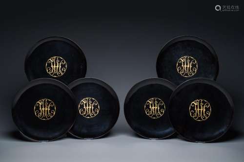 Six Chinese Fuzhou or Foochow lacquer dishes with a monogram...