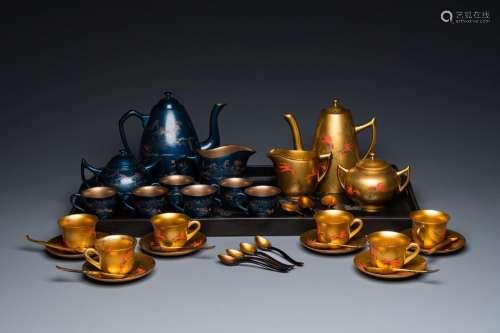 Two Chinese Fuzhou or Foochow lacquer coffee services, Repub...