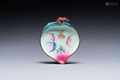 A Chinese Canton enamel peach-shaped saucer dish, Yongzheng