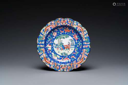 A Chinese Canton enamel 'scholars' dish, Qianlong/Jiaqing