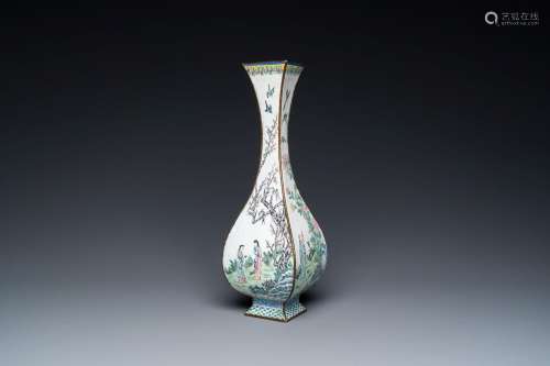 A Chinese lozenge-shaped Canton enamel 'Four gentlemen' vase...