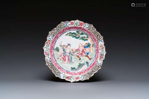 A Chinese Canton enamel 'erotical subject' plate, Yongzheng/...