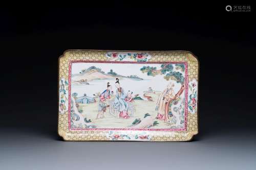 A fine Chinese rectangular Canton enamel dish, Yongzheng