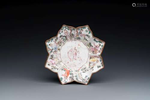 A rare Chinese Canton enamel 'eight immortals' star-shaped d...