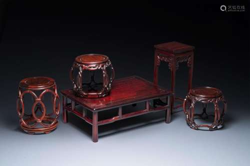 Five Chinese well-carved wooden stands, 20th C.