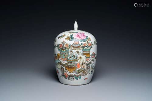 A Chinese qianjiang cai 'antiquities' jar and cover, signed ...