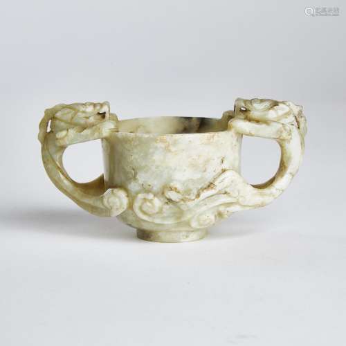 A White and Russet Jade 'Chilong' Cup, Ming Dynasty (1368-16...