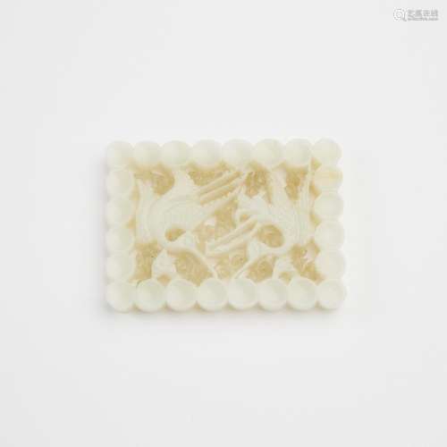 A White Jade Reticulated 'Cranes' Plaque, Ming Dynasty (1368...