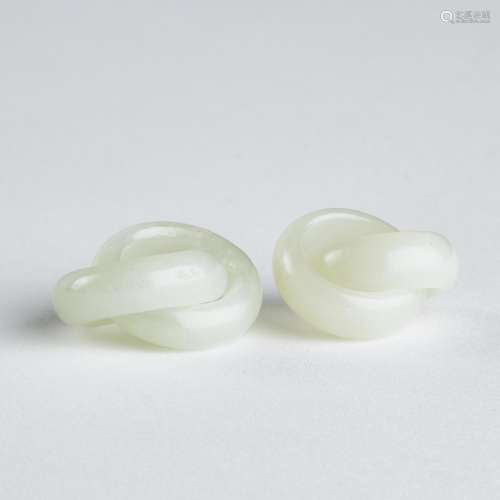 A Pair of White Jade 'Double-Hoop' Earrings, Qing Dynasty, 清...