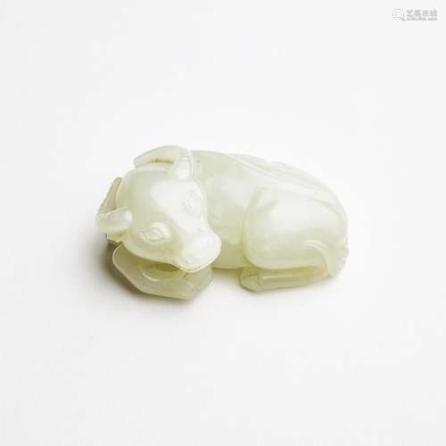 A White Jade Recumbent Buffalo, 19th Century, 清 十九世纪 白...