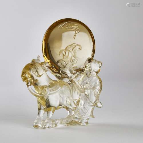 A Rock Crystal Carving of a 'Boy and Ram' Group, Qing Dynast...