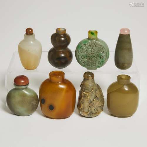 A Group of Eight Jade, Soapstone, and Imitation-Glass Agate ...