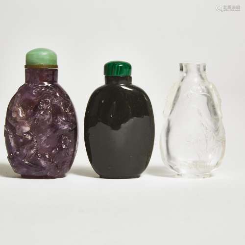A Group of Three Quartz Snuff Bottles, 19th/20th Century, 晚...