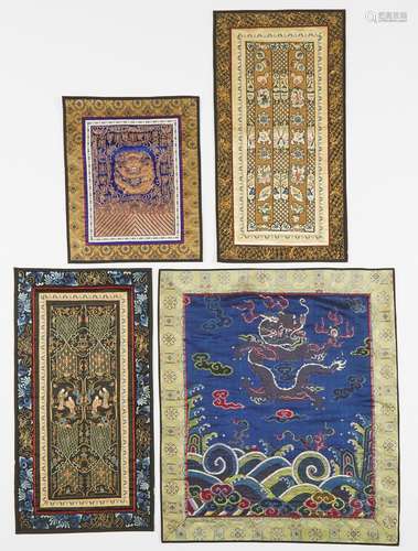 Two Embroidered 'Dragon' Panels, Together With Two Gold-Thre...