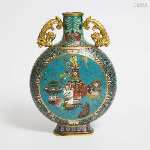 A Cloisonné Enamel 'Hundred Antiques' Moonflask, 19th Centur...