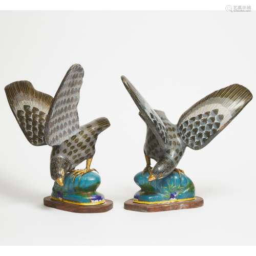 A Pair of Chinese Cloisonné Enamel Eagles, Mid 20th Century,...