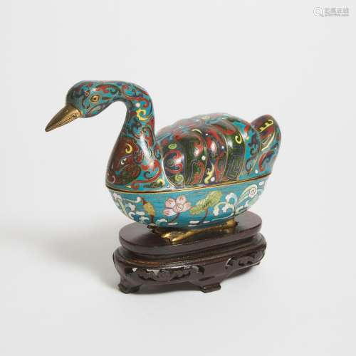 A Cloisonné Enamel Duck-Form Box and Cover, Republican Perio...