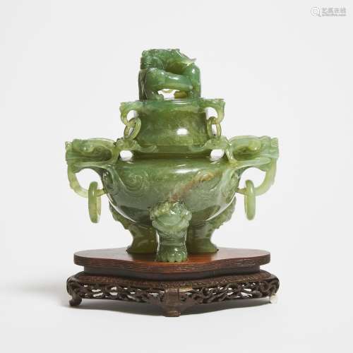 A Serpentine Tripod Censer, Early to Mid 20th Century, 二十世...