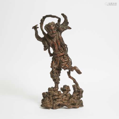 A Rootwood Figure of Kuixing, Qing Dynasty, 清 根雕魁星, hei...