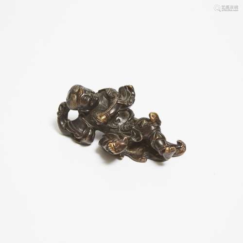 A Bronze 'Liu Hai and Toad' Paper Weight, 17th/18th Century,...