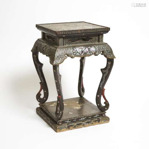 A Mother-of-Pearl Inlaid Black Lacquer Stool, Kangxi Period ...