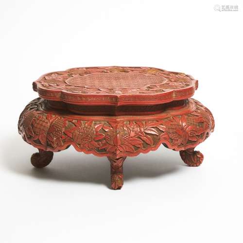 A Ming-Style Cinnabar Lacquer 'Pomegranate' Stand, 明/清式 堆...