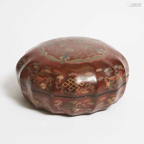 A Large Chinese Red Lacquer Box and Cover, 19th/20th Century...