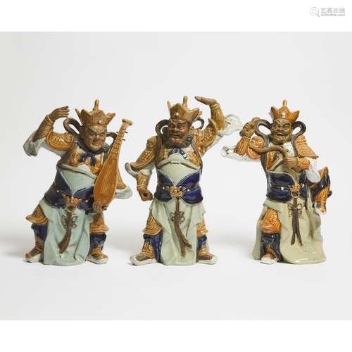 A Set of Three Large Shiwan Pottery Figures of Lokapalas, Si...