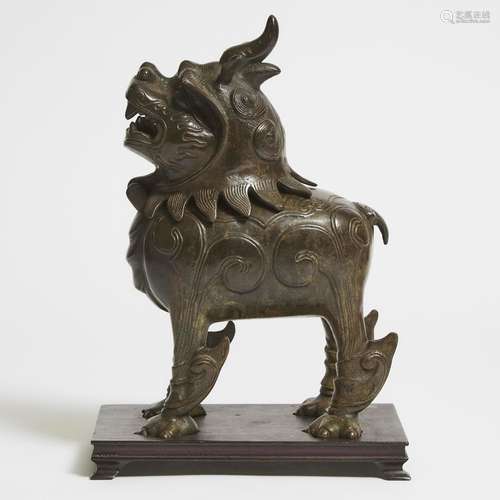 A Bronze Luduan-Form Censer, Qing Dynasty, 清 铜甪端形香炉, ...