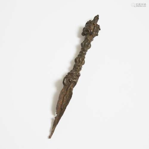 A Bronze Phurba Ritual Dagger, Tibet, 14th Century or Later,...