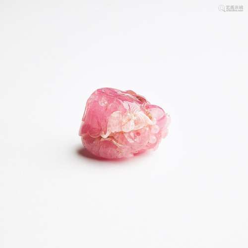 A Pink Tourmaline 'Carp, Lotus and Bat' Carving, 18th Centur...