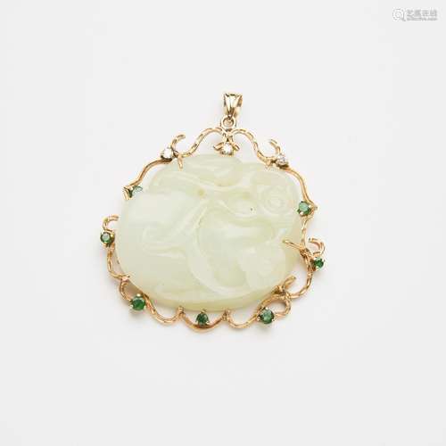 A White Jade Pendant, Qing Dynasty, 清 白玉雕福寿如意挂坠 14...