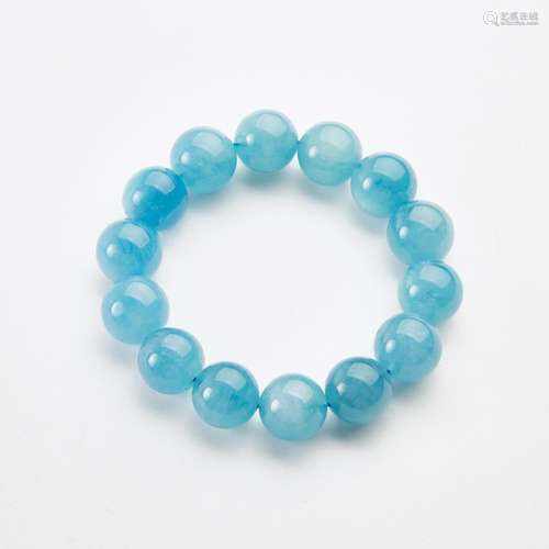 A Natural Aquamarine Beaded Bracelet, 天然海蓝宝手串, each b...