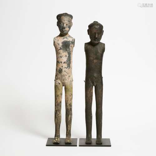 Two Pottery Figures of a Female Courtier and a Male Warrior,...