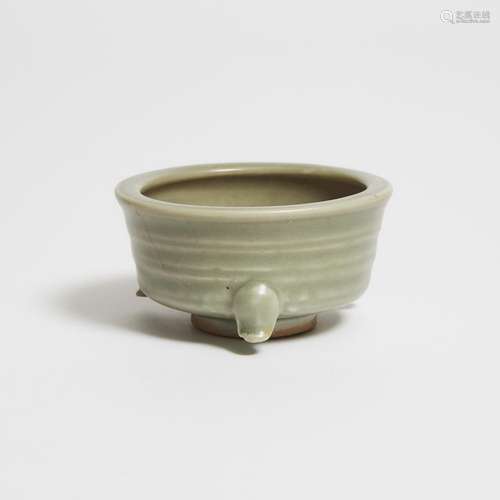 A Small Longquan Celadon Tripod Censer, Song-Yuan Dynasty (9...