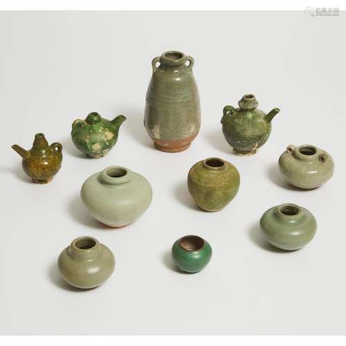 A Group of Ten Miniature Celadon and Green-Glazed Stoneware ...