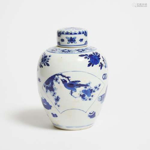 A Blue and White 'Hundred Antiques' Jar and Cover, Kangxi Pe...