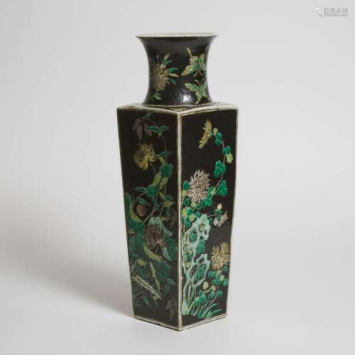 A Famille Noir Square-Form 'Four Gentlemen' Vase, 19th Centu...