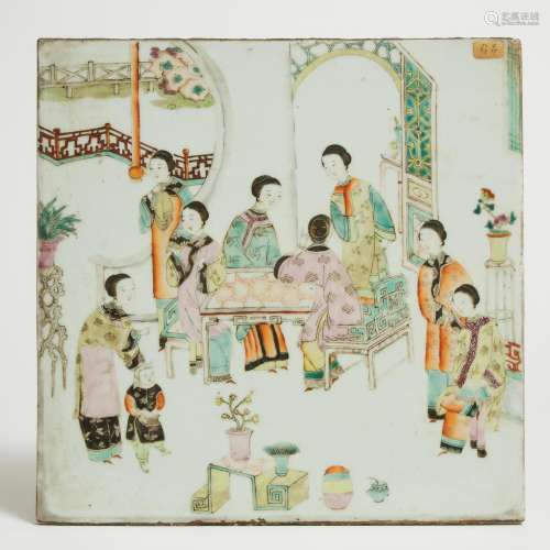 A Famille Rose 'Ladies' Porcelain Panel, 19th Century, 清 十...