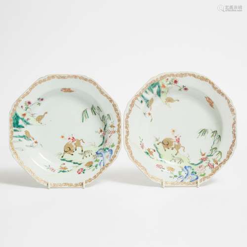 A Pair of Chinese Export Famille Rose 'Boy and Buffalo' Dish...