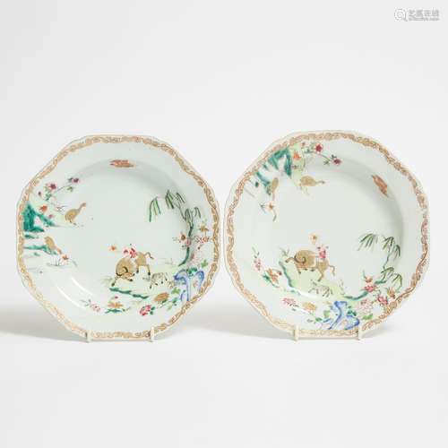 A Pair of Chinese Export Famille Rose 'Boy and Buffalo' Dish...