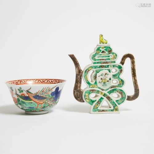 A Famille Verte 'Pheasants and Peonies' Bowl, Together With ...