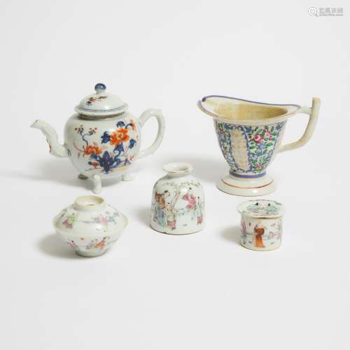 A Group of Four Famille Rose Wares and a Qianlong Export Ima...