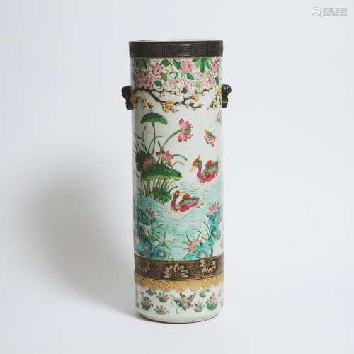 A Moulded Famille Rose 'Nanking Ware' Umbrella Stand, 19th C...