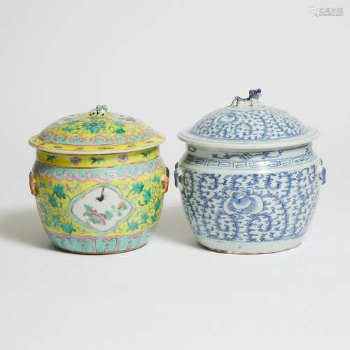 A Famille Rose 'Nyonya' Jar and Cover, Together With a Blue ...