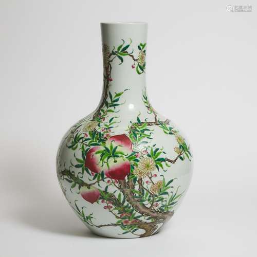 A Large Famille Rose 'Nine Peaches' Vase, Tianqiuping, 20th ...