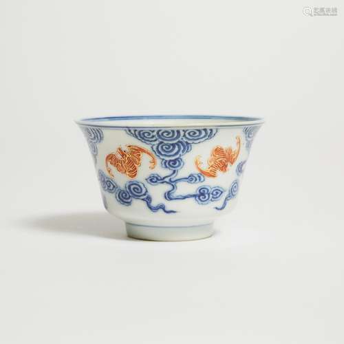 An Iron Red-Decorated Blue and White 'Five Bats' Bowl, Guang...